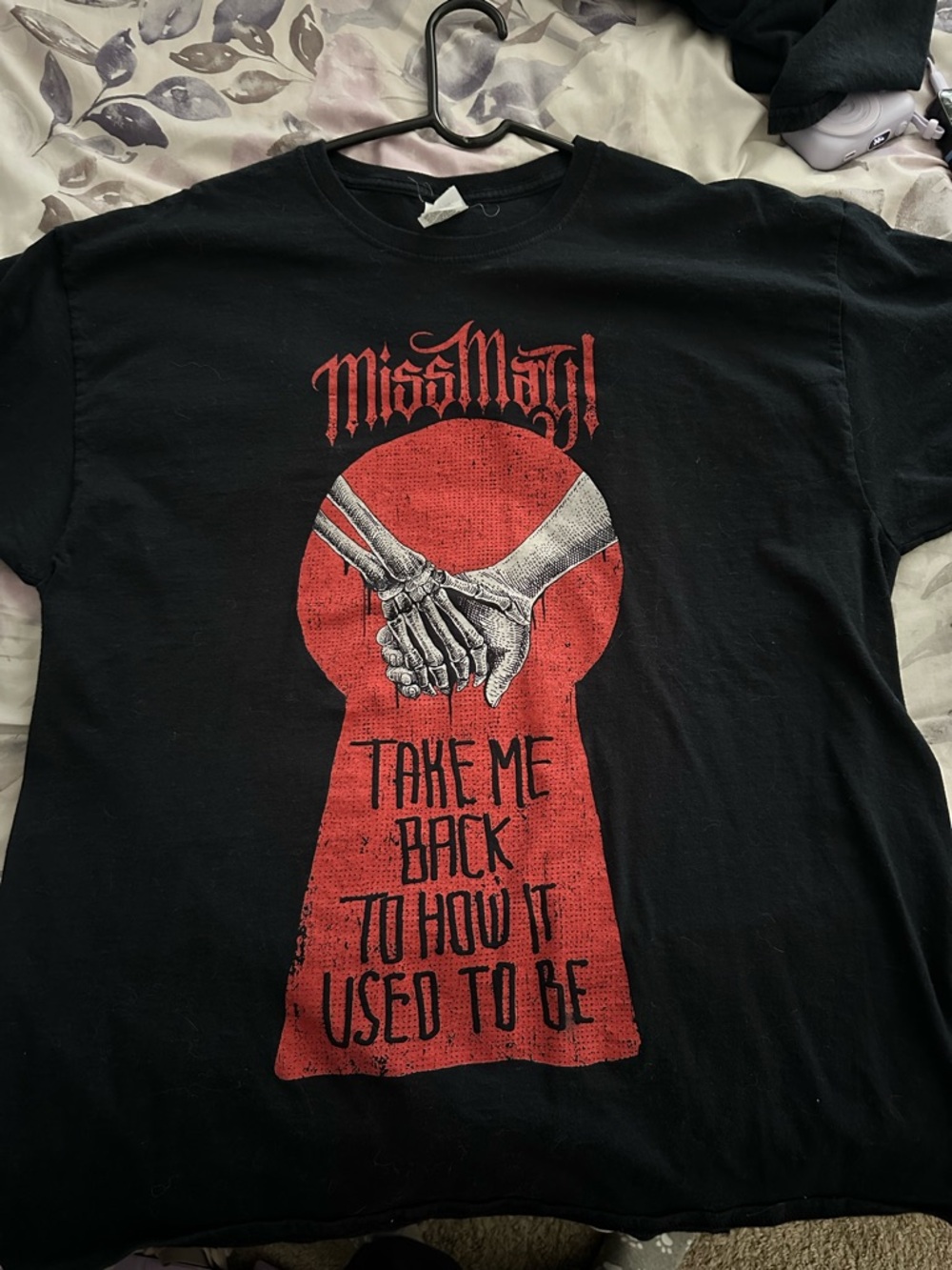 Miss May I Black Graphic Tee - Red Keyhole Design